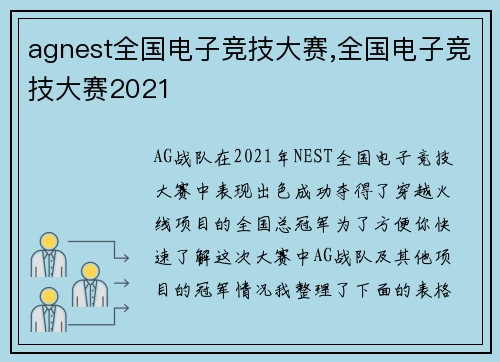 agnest全国电子竞技大赛,全国电子竞技大赛2021