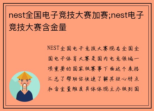 nest全国电子竞技大赛加赛;nest电子竞技大赛含金量
